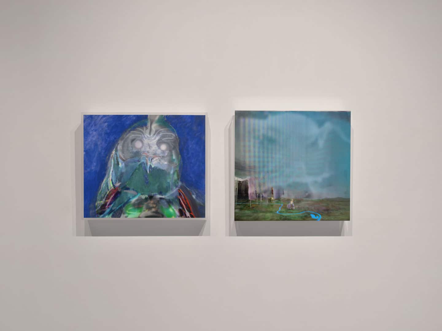 Alex Fischer, LEFT: Kind of Blue, 2011. RIGHT: Aurora, 2011. Install photo Beyond The Fall, Galerie BAC